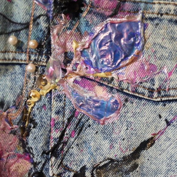 Giorgio Morandi Vintage 80s Denim Doleman Pant Leg Jean Jacket LG - Picture 12 of 16